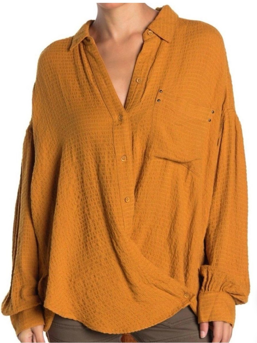 Free People We The Free Textured Button Down Blouse in Orange Size XS